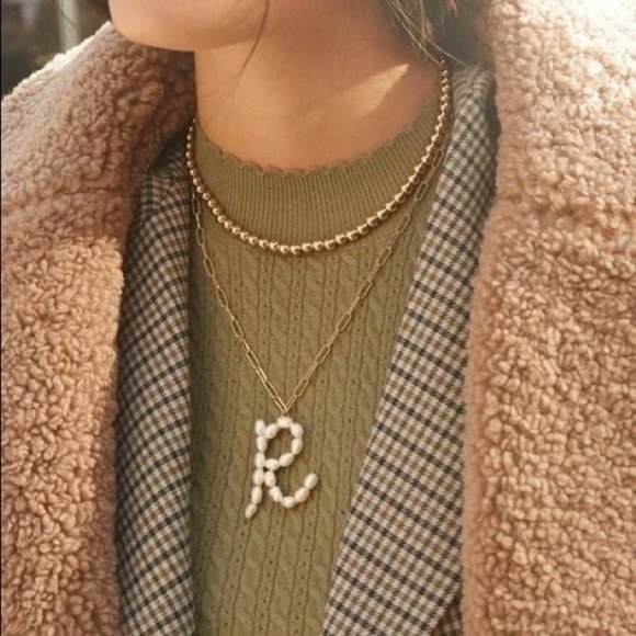 Pearl P necklace gold chain bohemian monogram initial pearls boho personalized - Picture 5 of 7